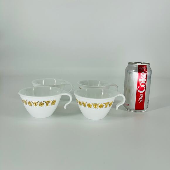 Vintage Corelle by Corning Butterfly Gold Flat Coffee Tea Cups - Set of 4 - GUC - Picture 10 of 11